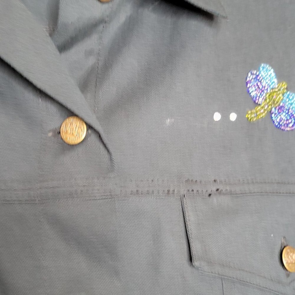 Quacker Factory Women's L Button Up Shacket Shirt Dragonflies Artsy Art to Wear - Picture 5 of 9